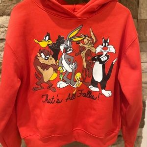 Looney Tunes Red sweater "That's all folks" w hood